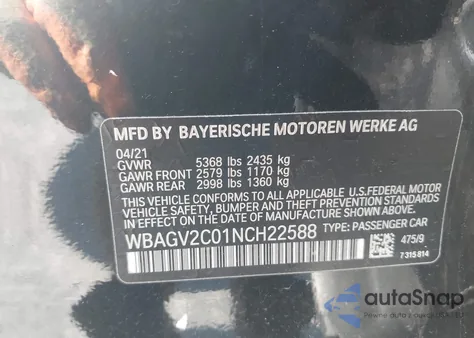 2022 BMW 840 Gran Coupe I from USA, damaged, VIN WBAGV2C01NCH22588